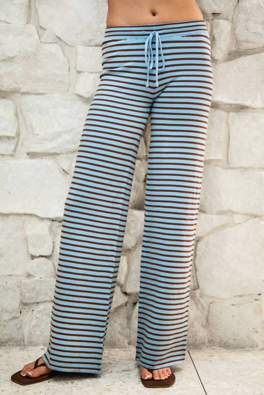 NEW TIC TOC jada stripe mid rise pant in brown blue